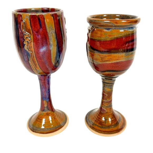 Kurt Glover Pottery 8" Sandia Unique Wine Goblets-Set of 2 - Picture 3 of 9